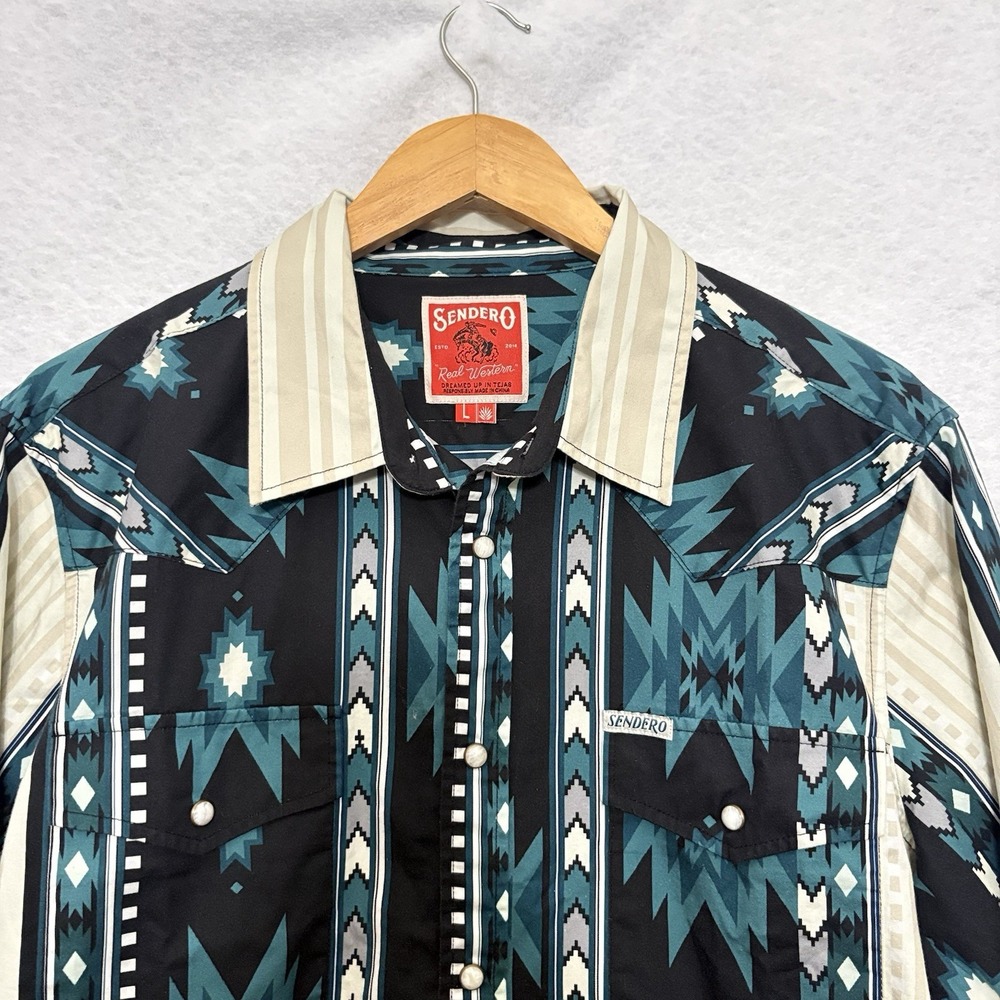 Sendero Provisions The Wyatt Western Shirt Aztec Pearl Snap Long Sleeve Mens L - Picture 3 of 9